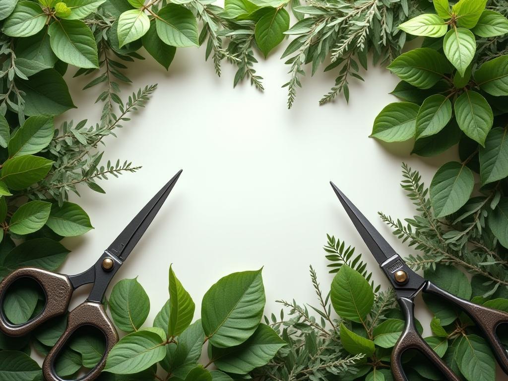 Textura vegetal y tijeras ecológicas